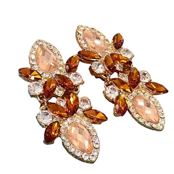 Elegant Amber Orange Crystal Earrings - Picture 3 of 5